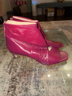 Zara Women’s Open-Toe Ankle Boots - Fuchsia Pink Leather 38